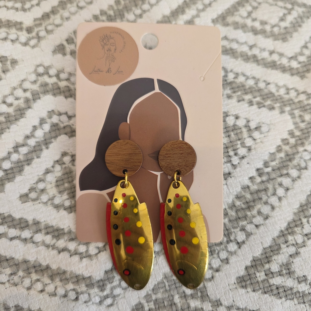 Gold and Red Fishing Lure Earrings